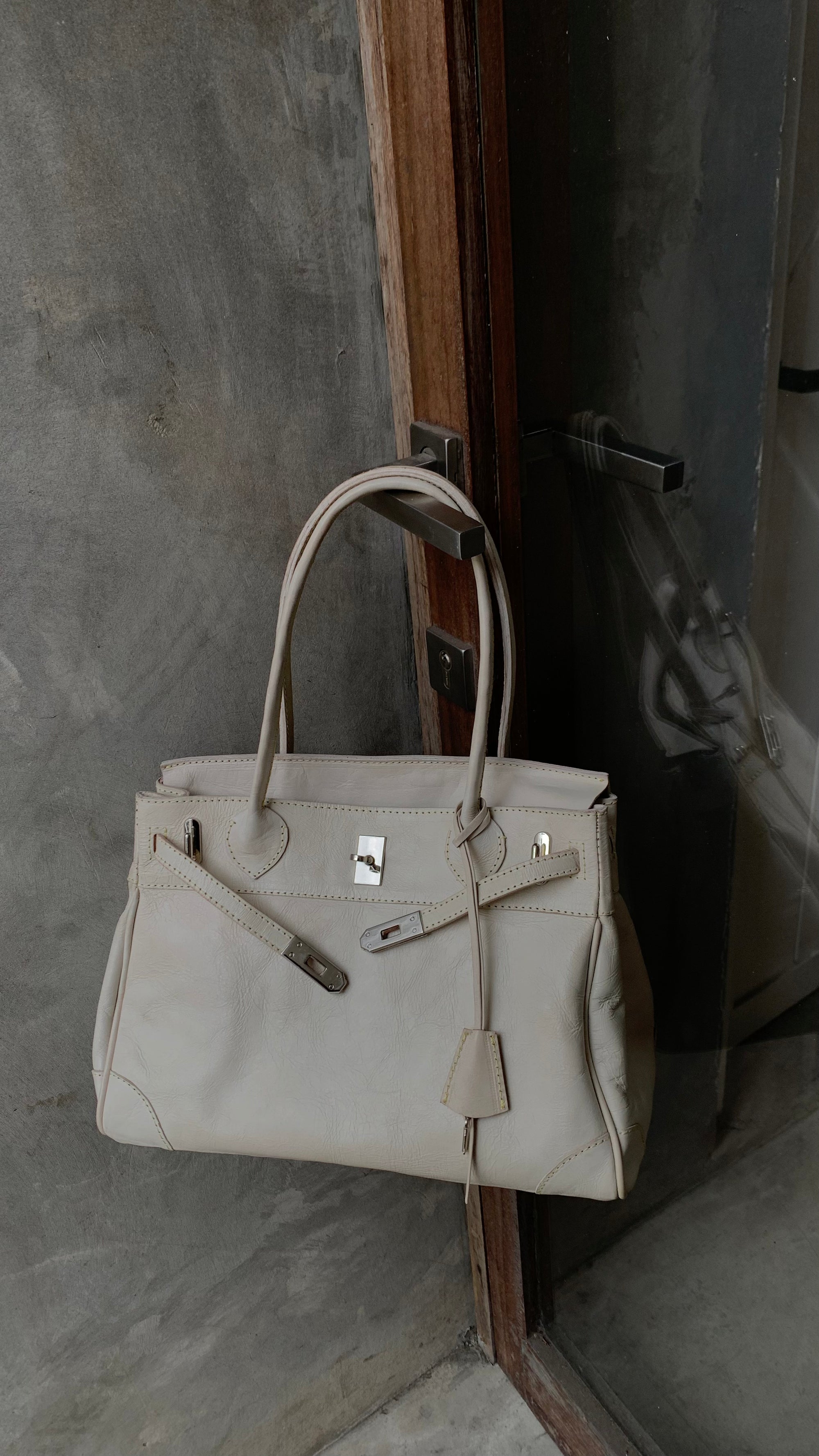 cream mini weekender long handle drop silver hardware
