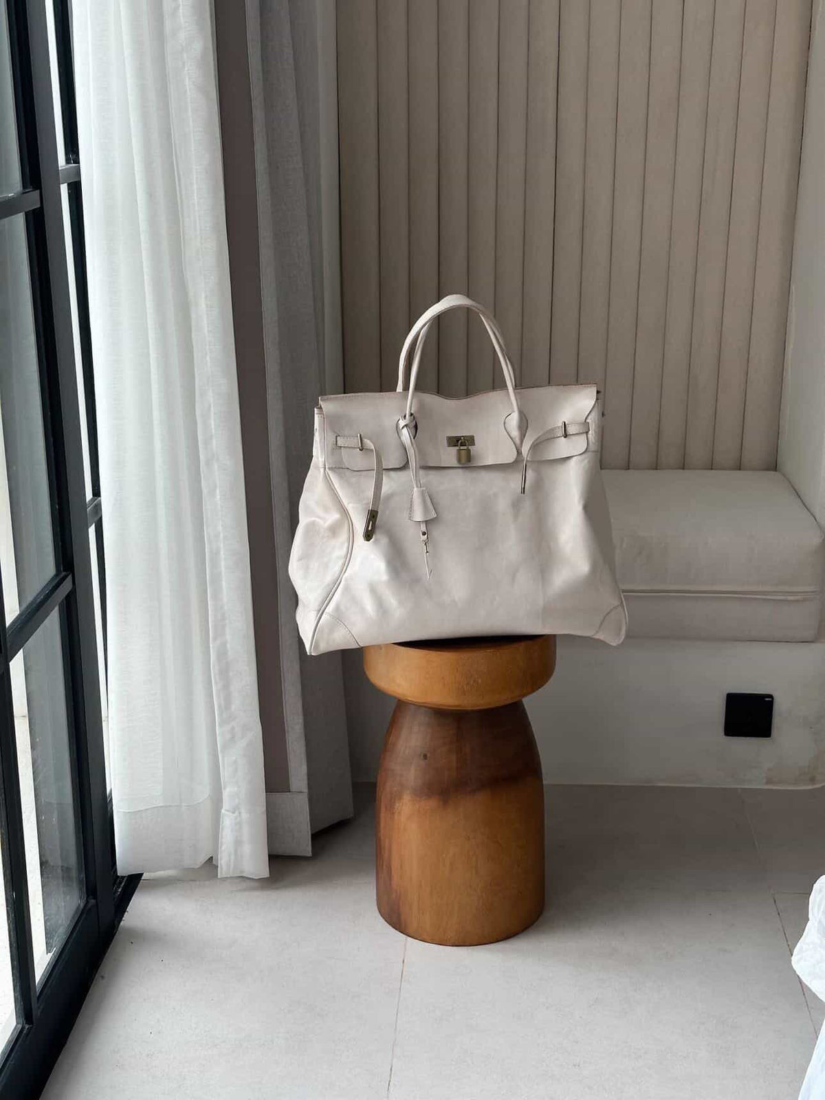 Weekender full leather cream + silver hardware