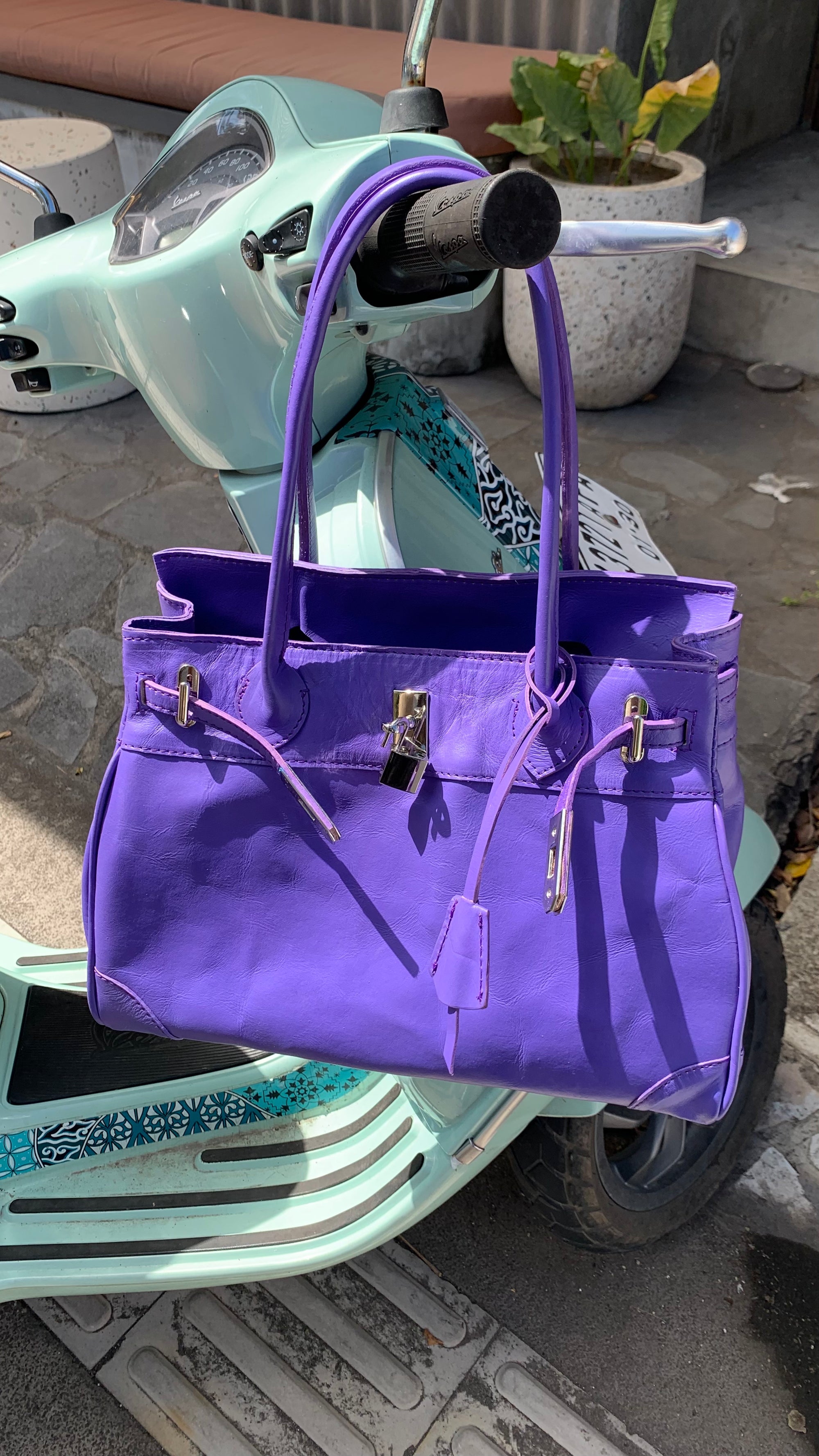 Tas mini akhir pekan Ice Blue dengan tali, perangkat keras perak