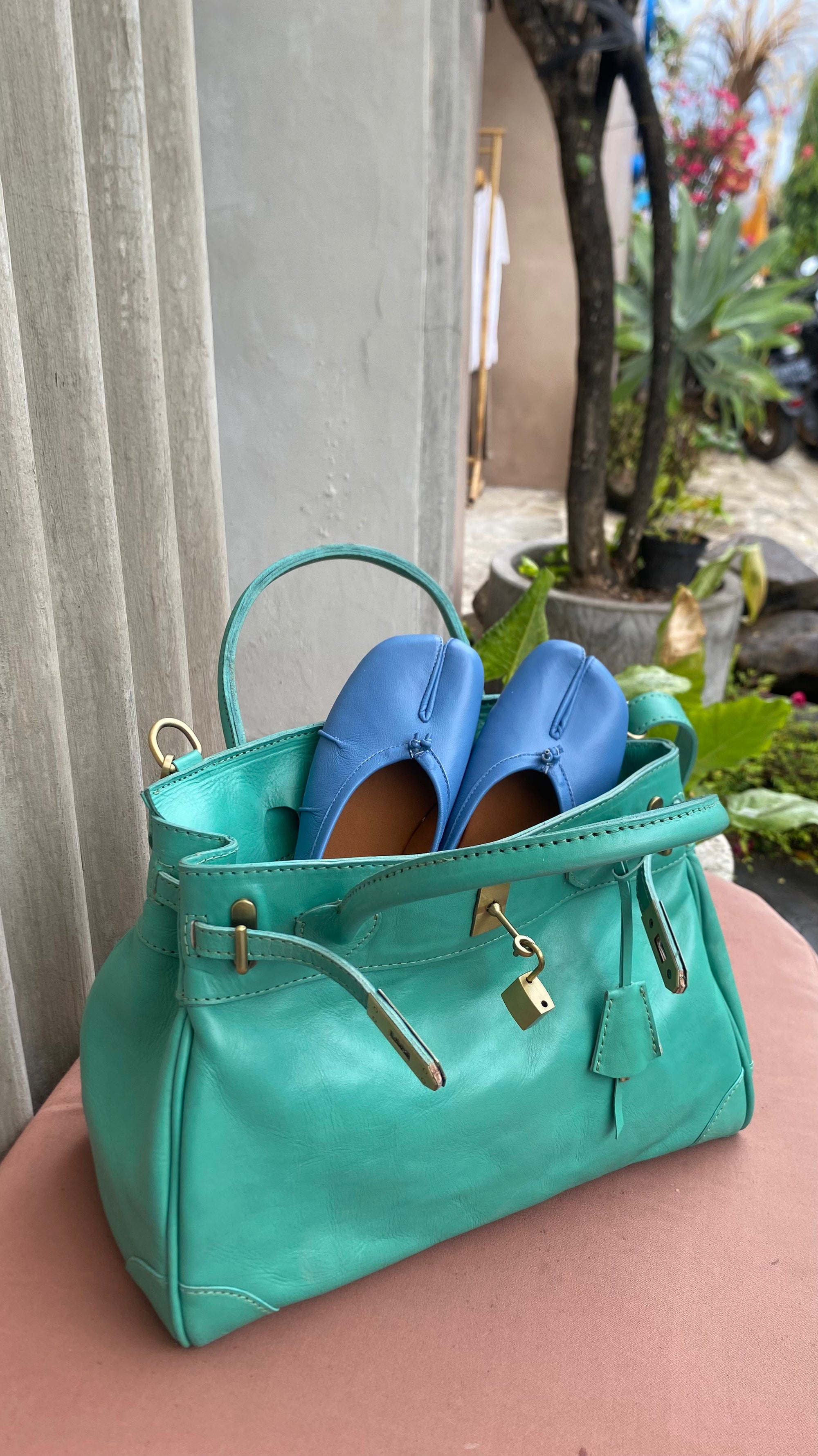 Teal mini weekender with strap