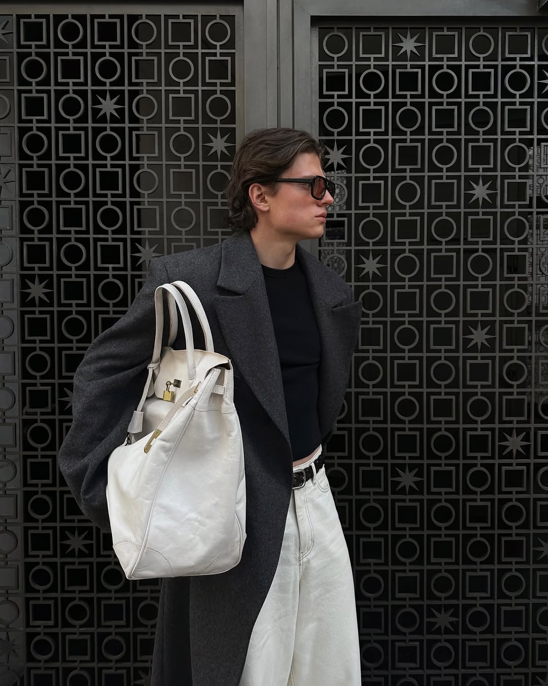 Weekender full leather cream + silver hardware