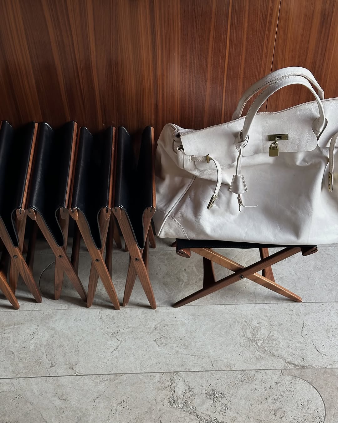 Weekender full leather cream + silver hardware
