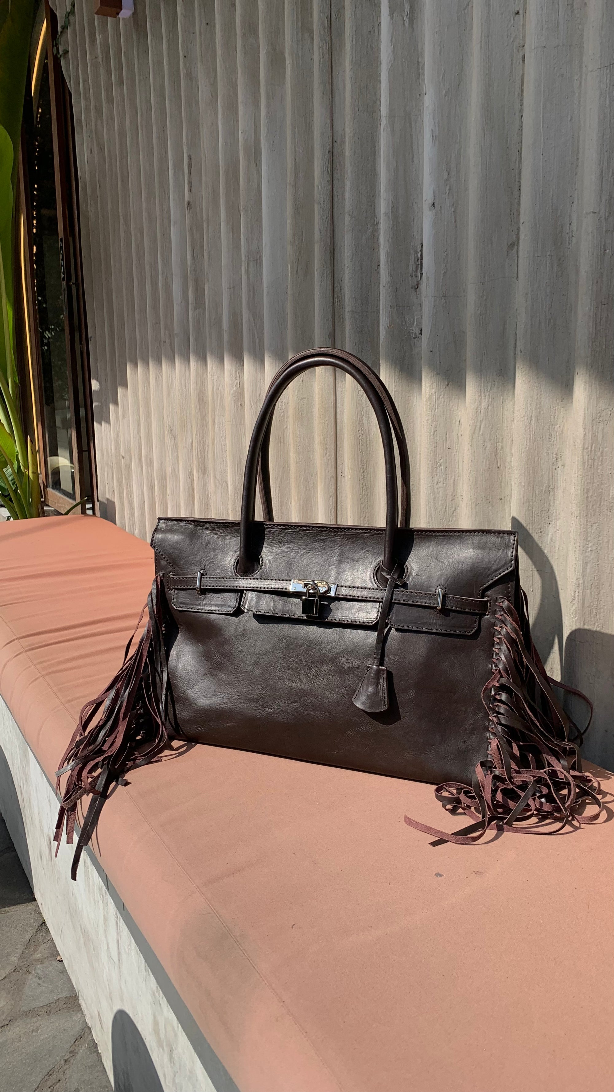 Brown Leather Fringe Weekender
