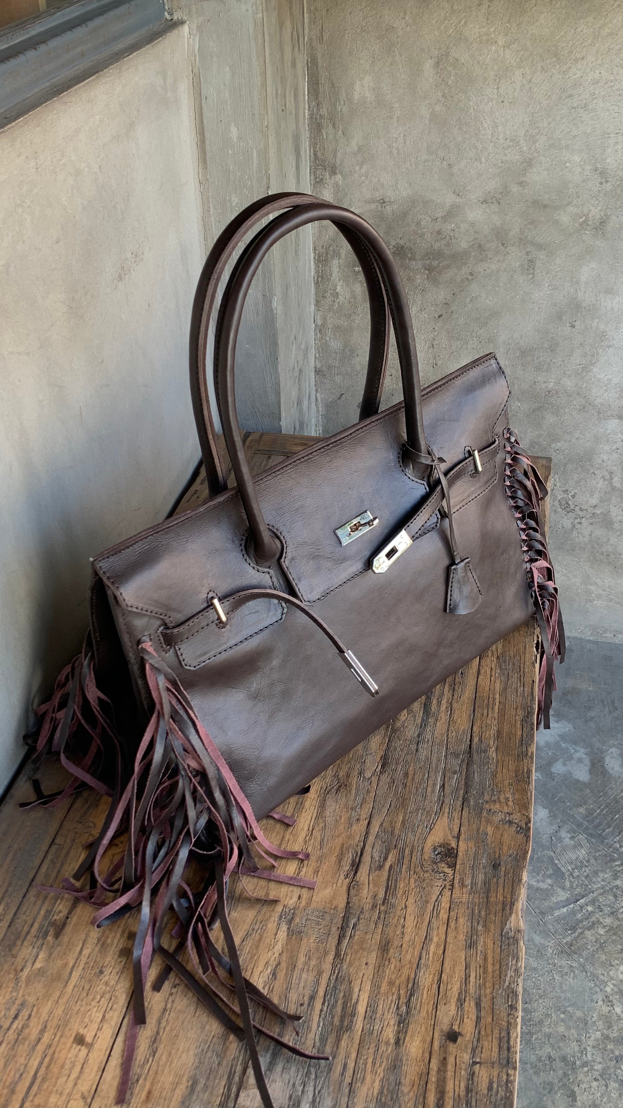 Brown Leather Fringe Weekender