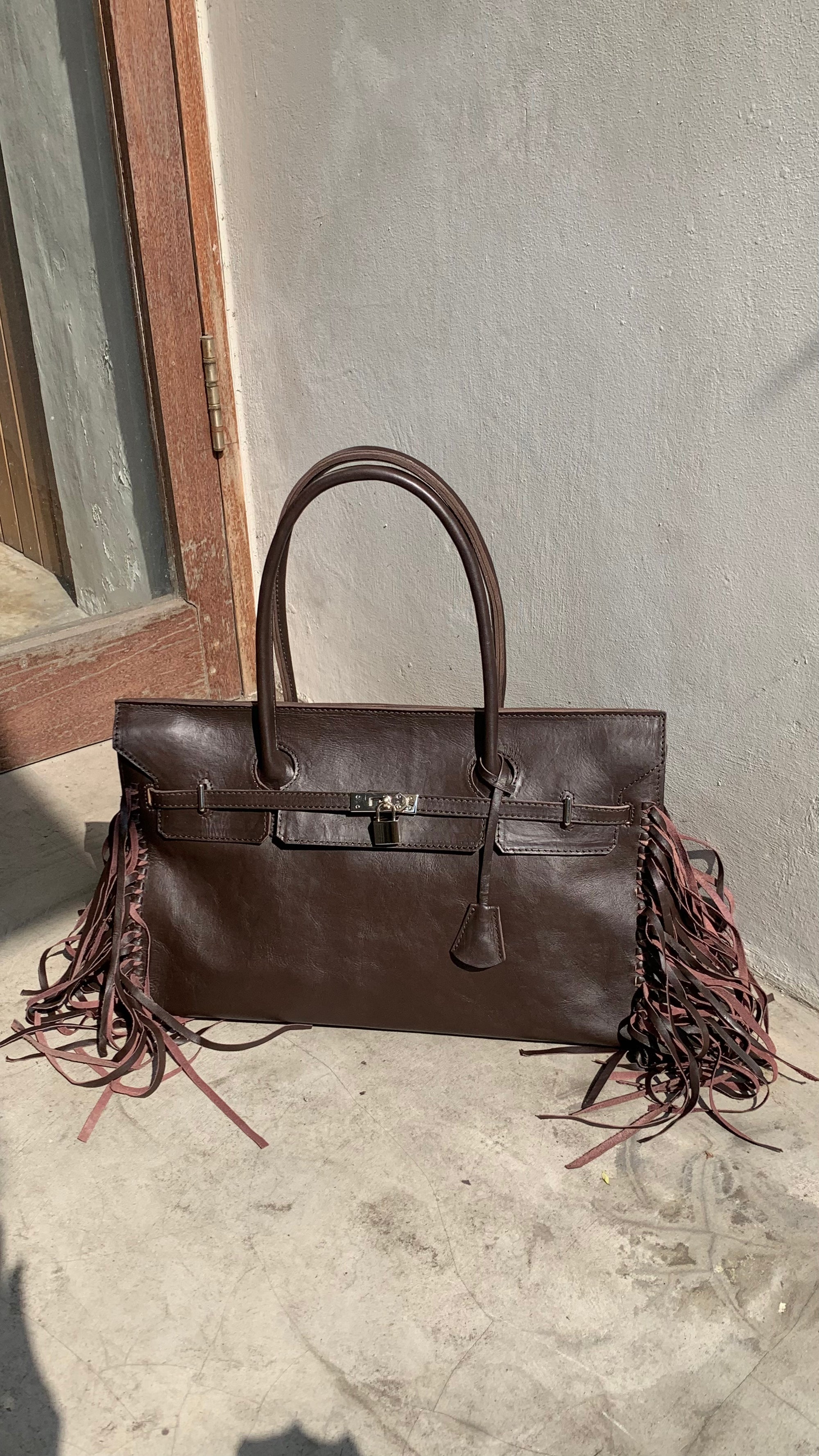 Brown Leather Fringe Weekender