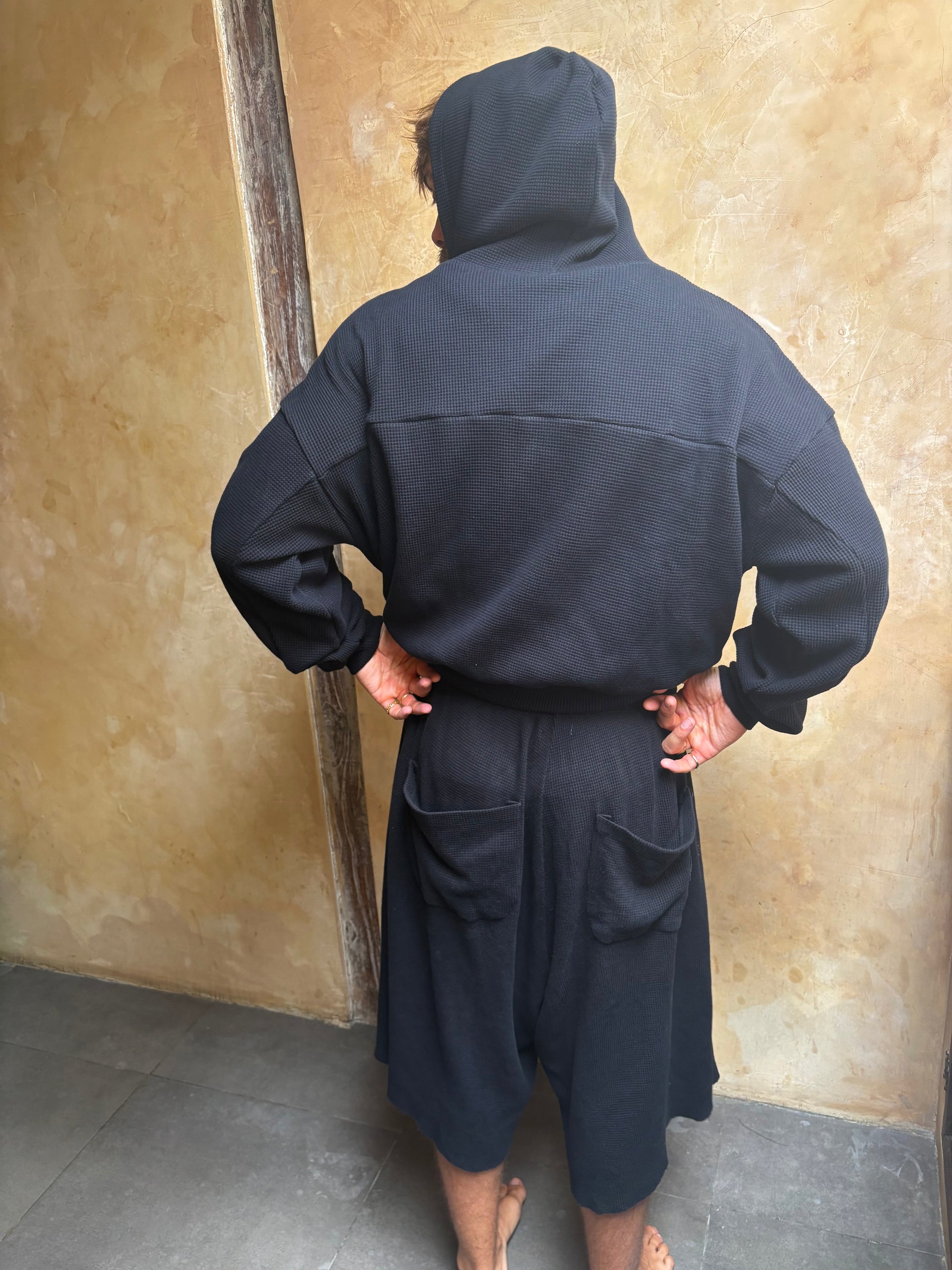 Waffle Black Zip Hoodie