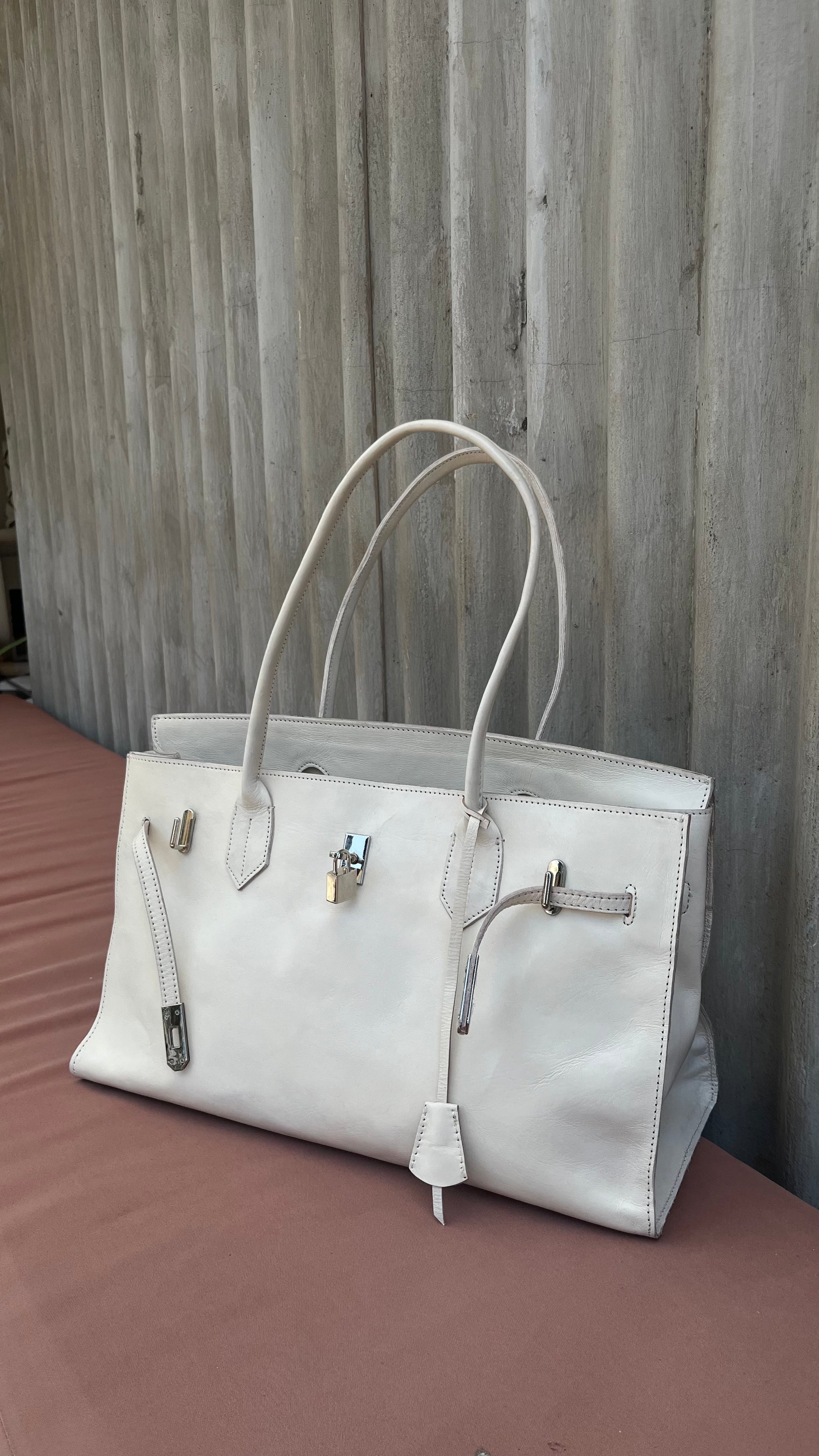 Cream Leather Medium Weekender