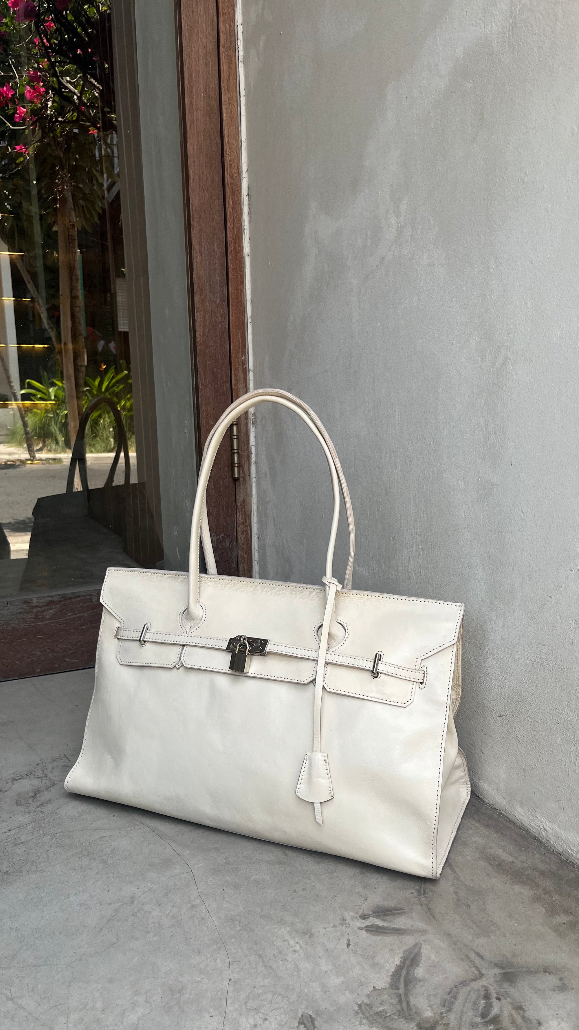 Cream Leather Medium Weekender