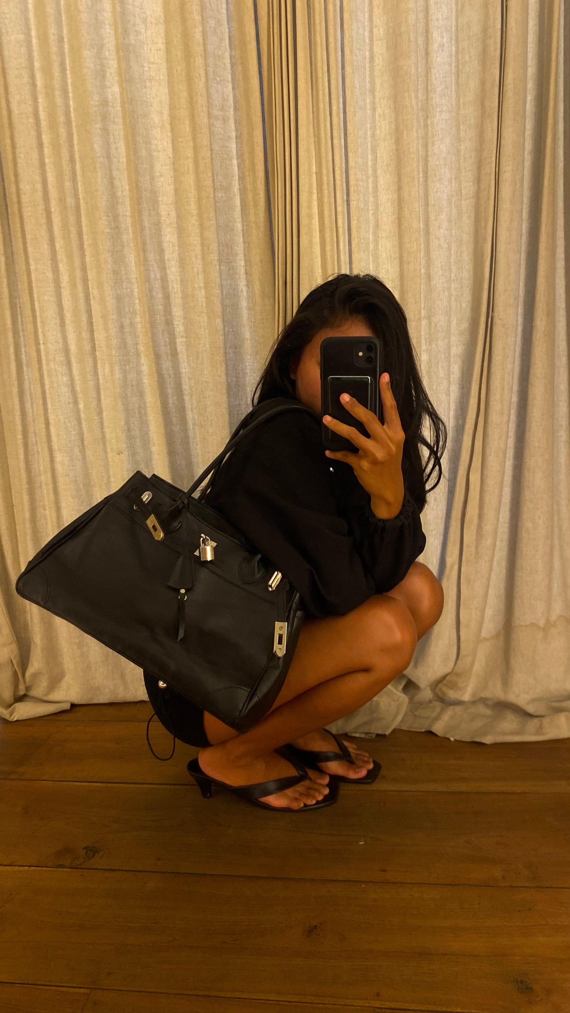 Black mini weekender long handle drop + silver hardware