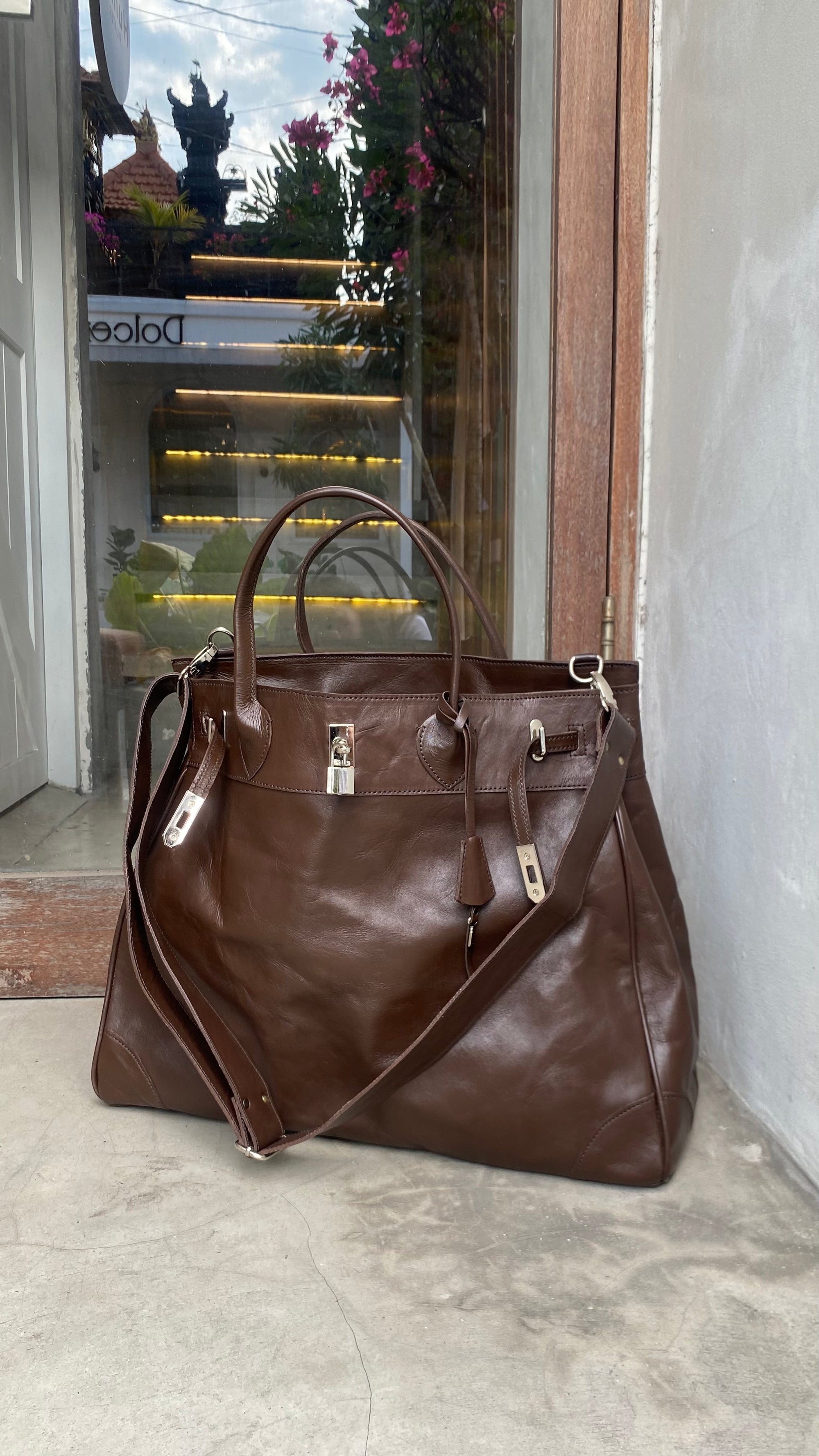 Sangle de sac de voyage en cuir pleine fleur marron