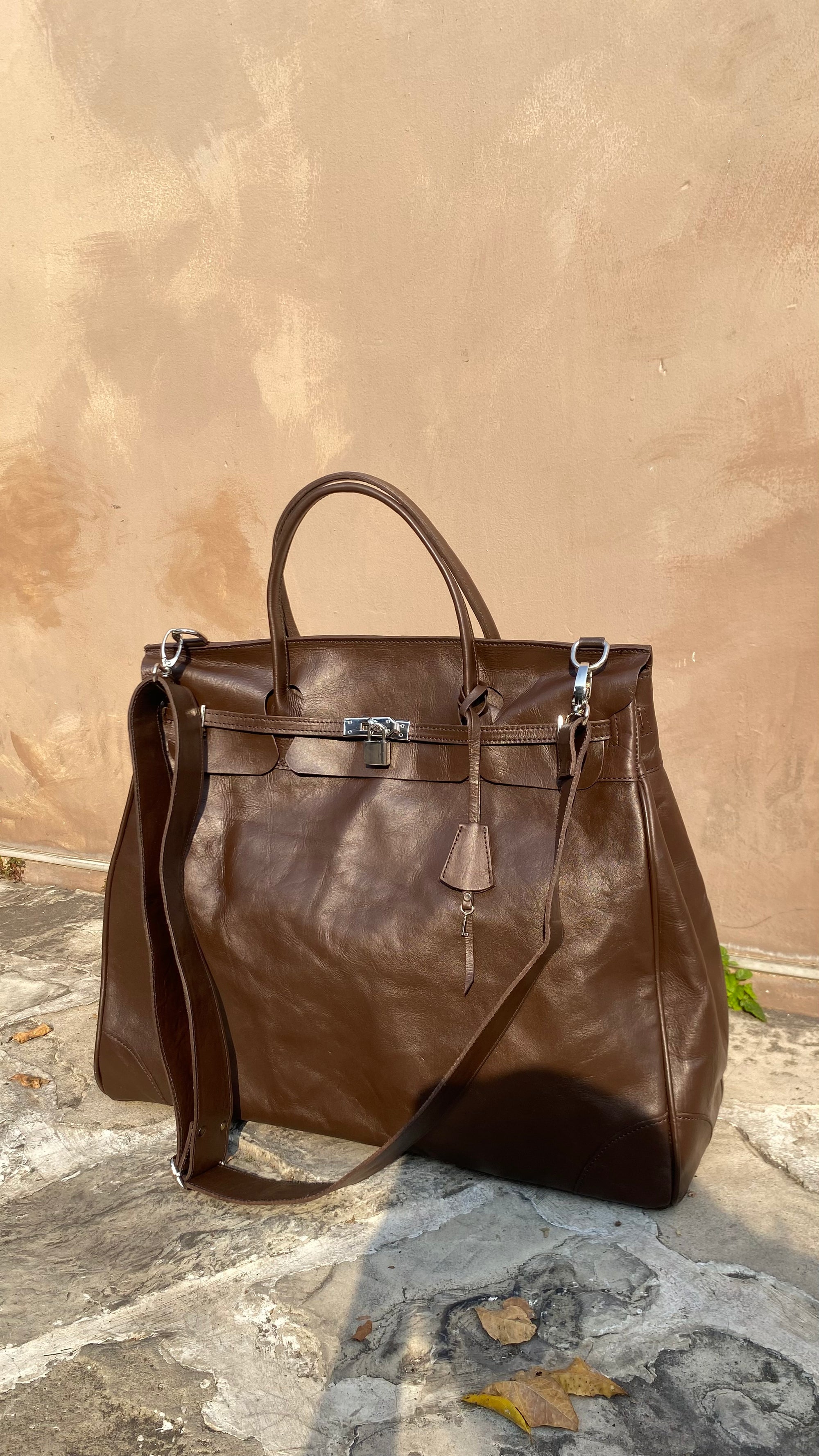 Sangle de sac de voyage en cuir pleine fleur marron