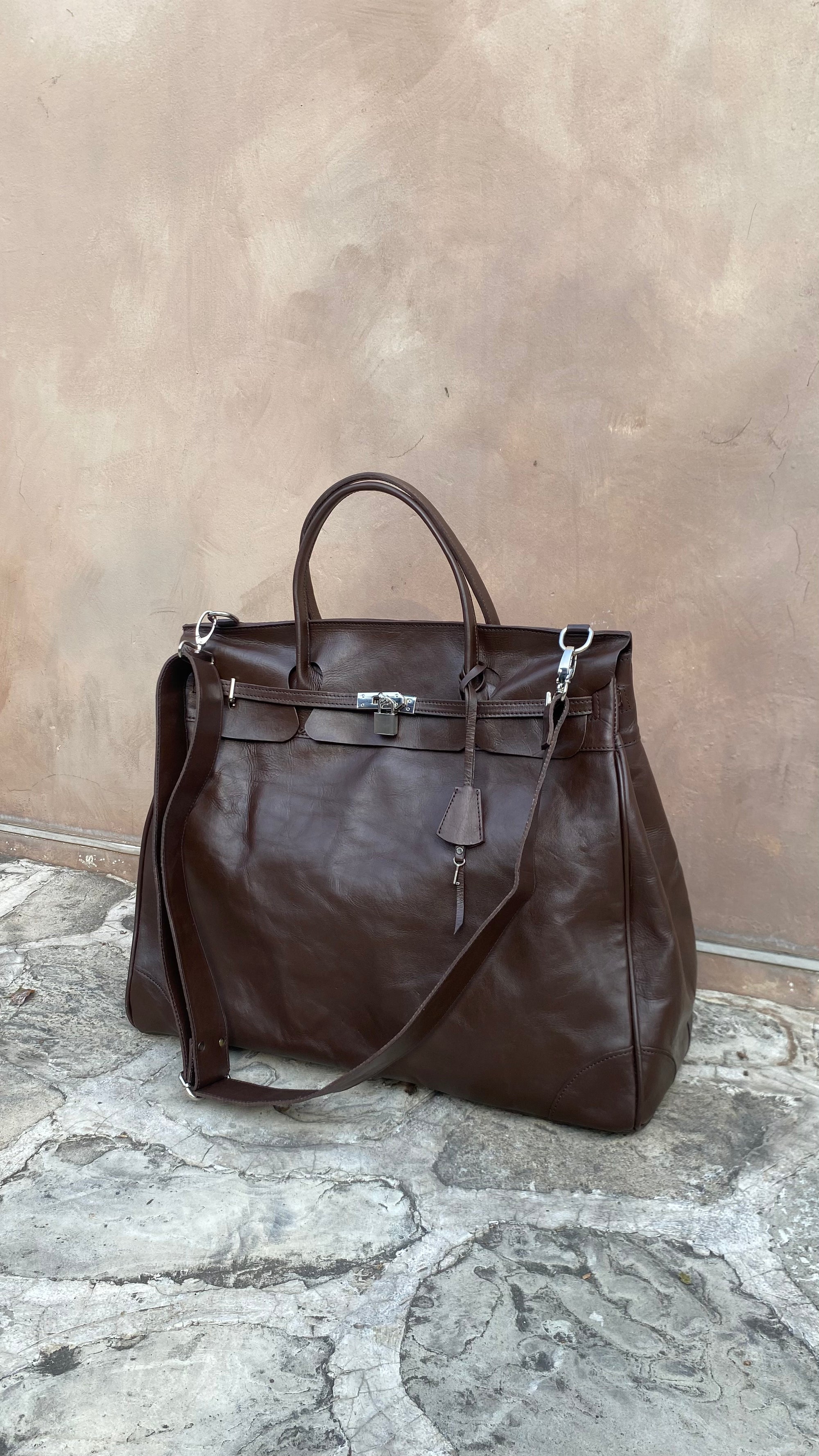 Sangle de sac de voyage en cuir pleine fleur marron