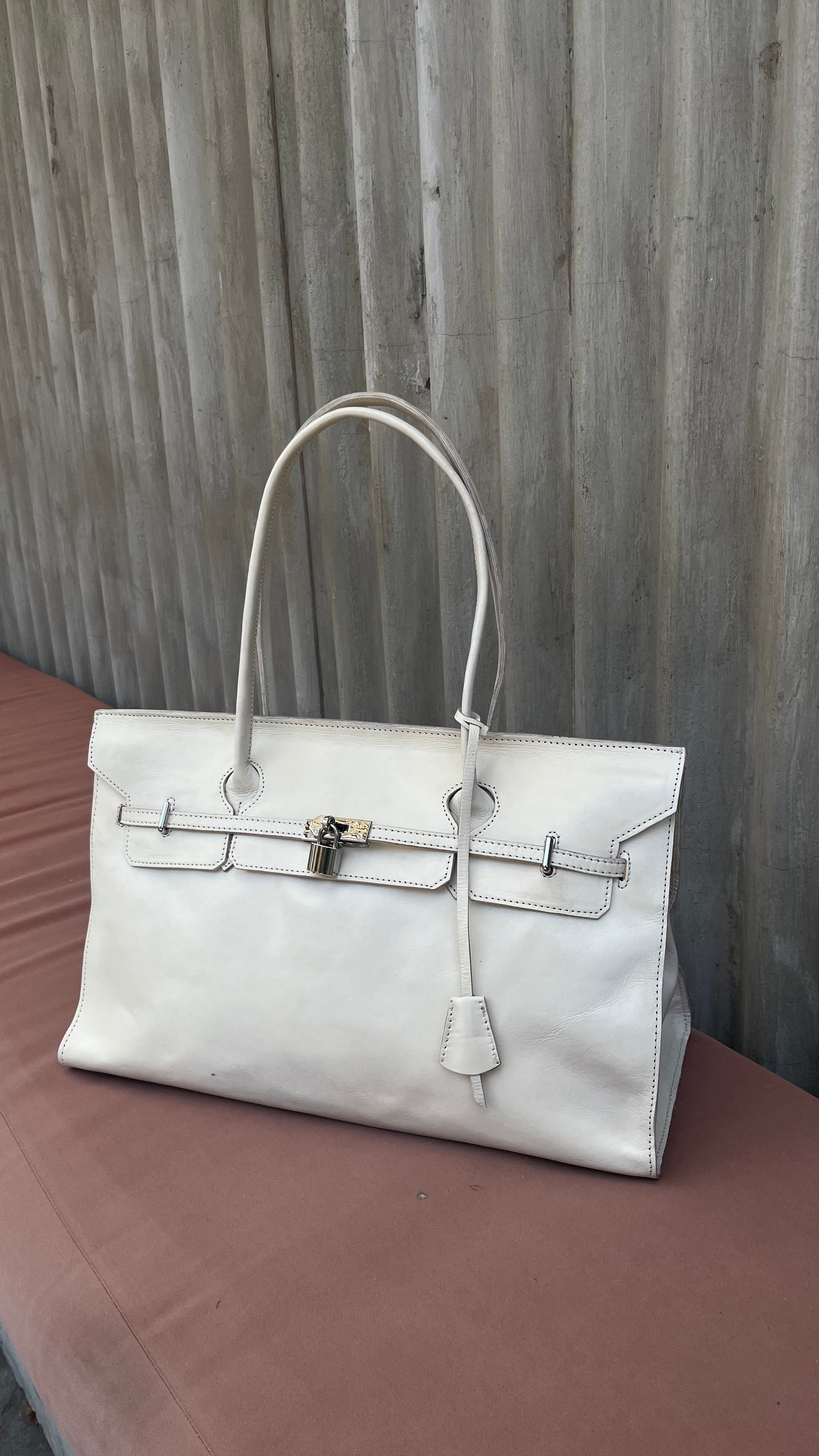 Cream Leather Medium Weekender