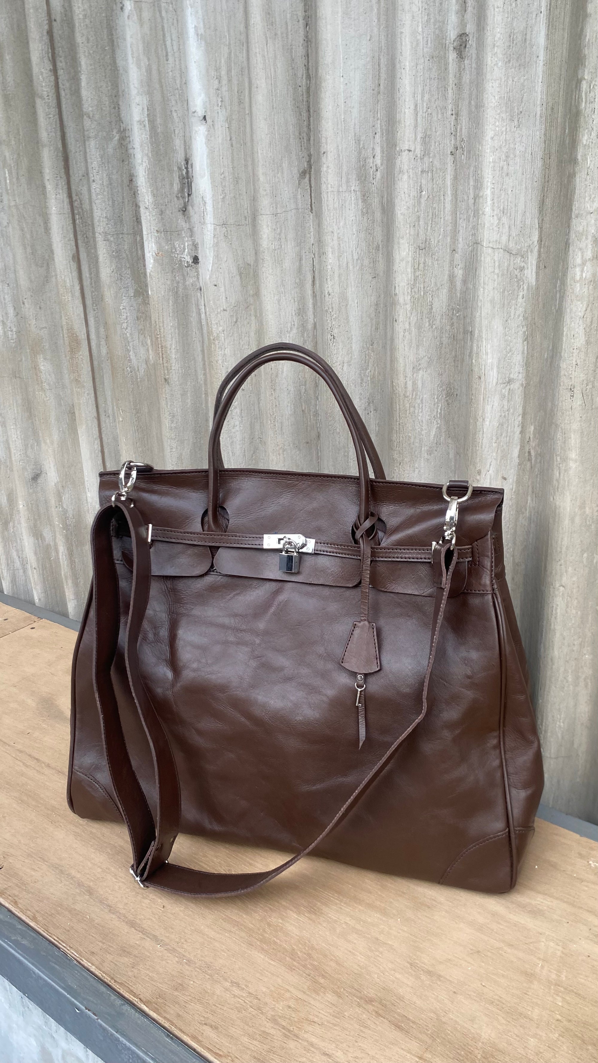 Sangle de sac de voyage en cuir pleine fleur marron