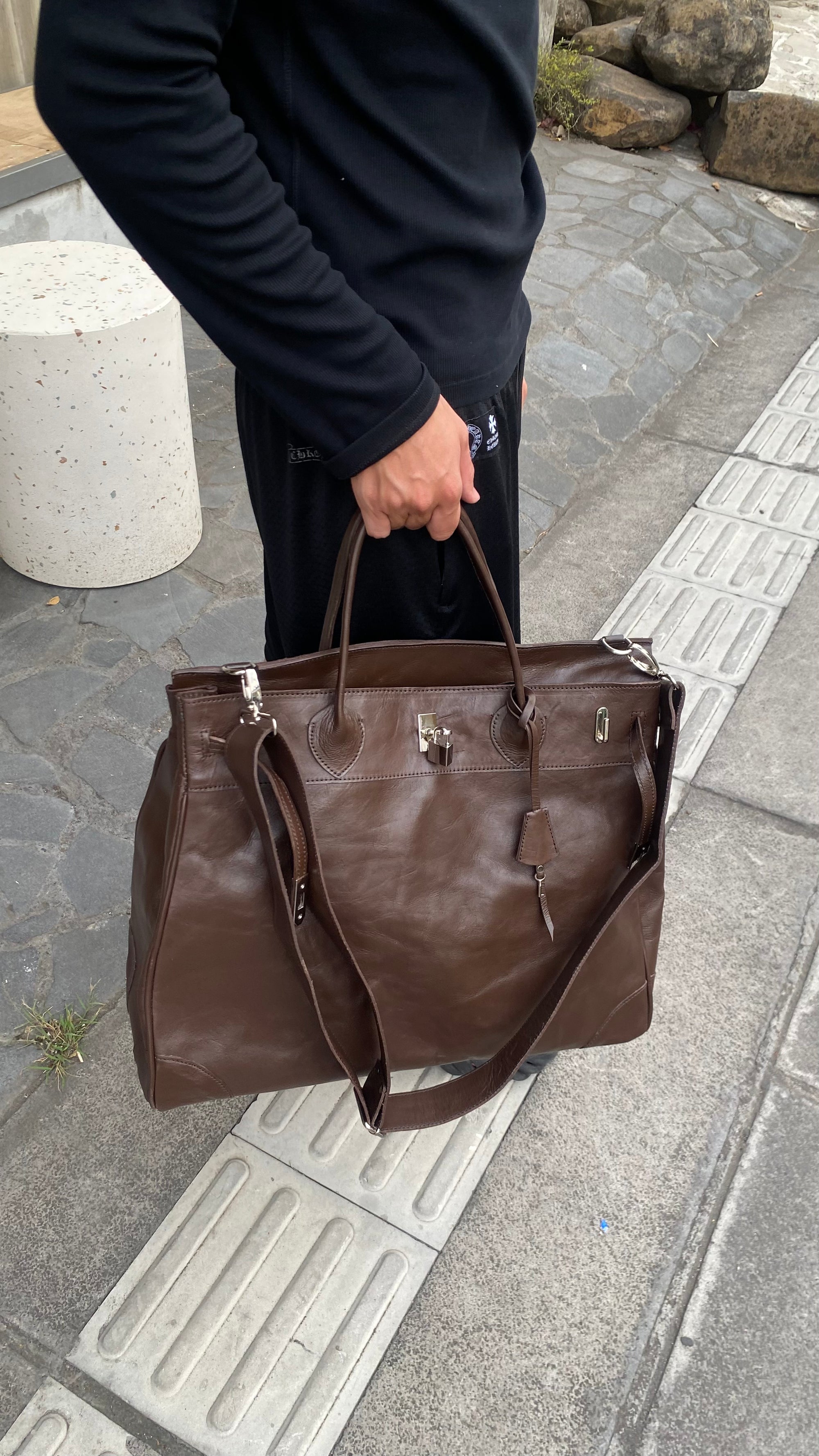 Sangle de sac de voyage en cuir pleine fleur marron
