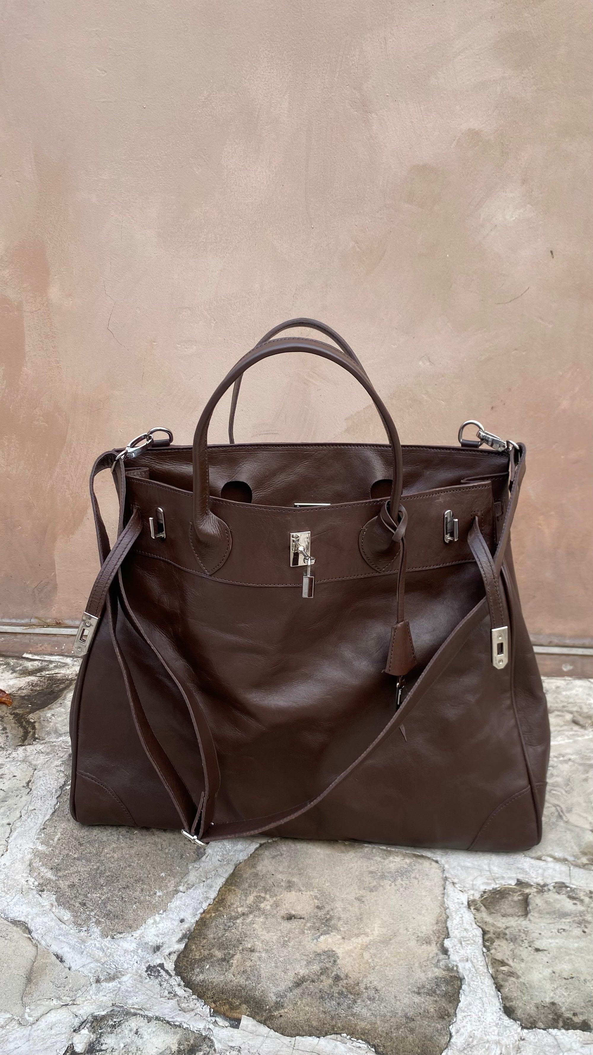 Sangle de sac de voyage en cuir pleine fleur marron