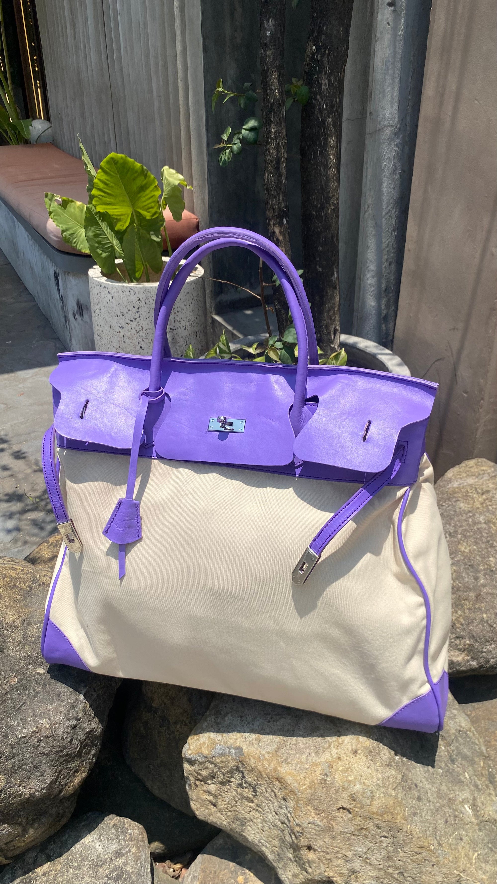 Purple Canvas Weekender + silver hardware