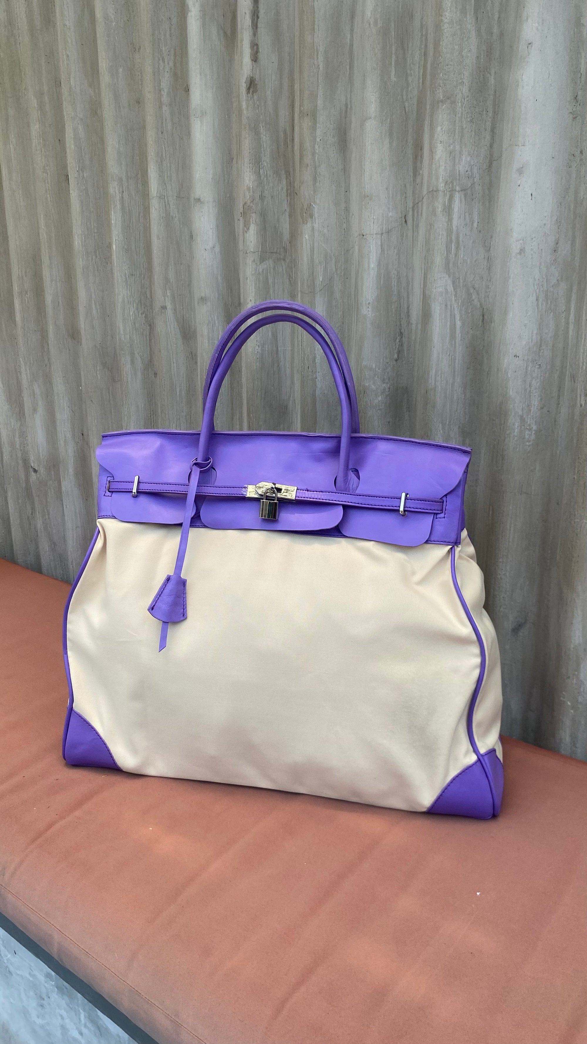 Purple Canvas Weekender + silver hardware