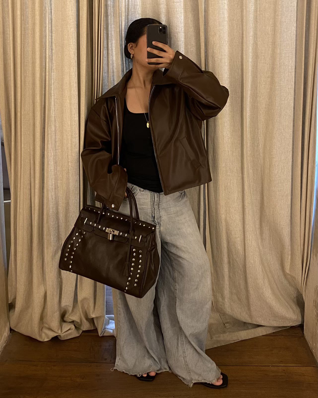 Black mini weekender with studs