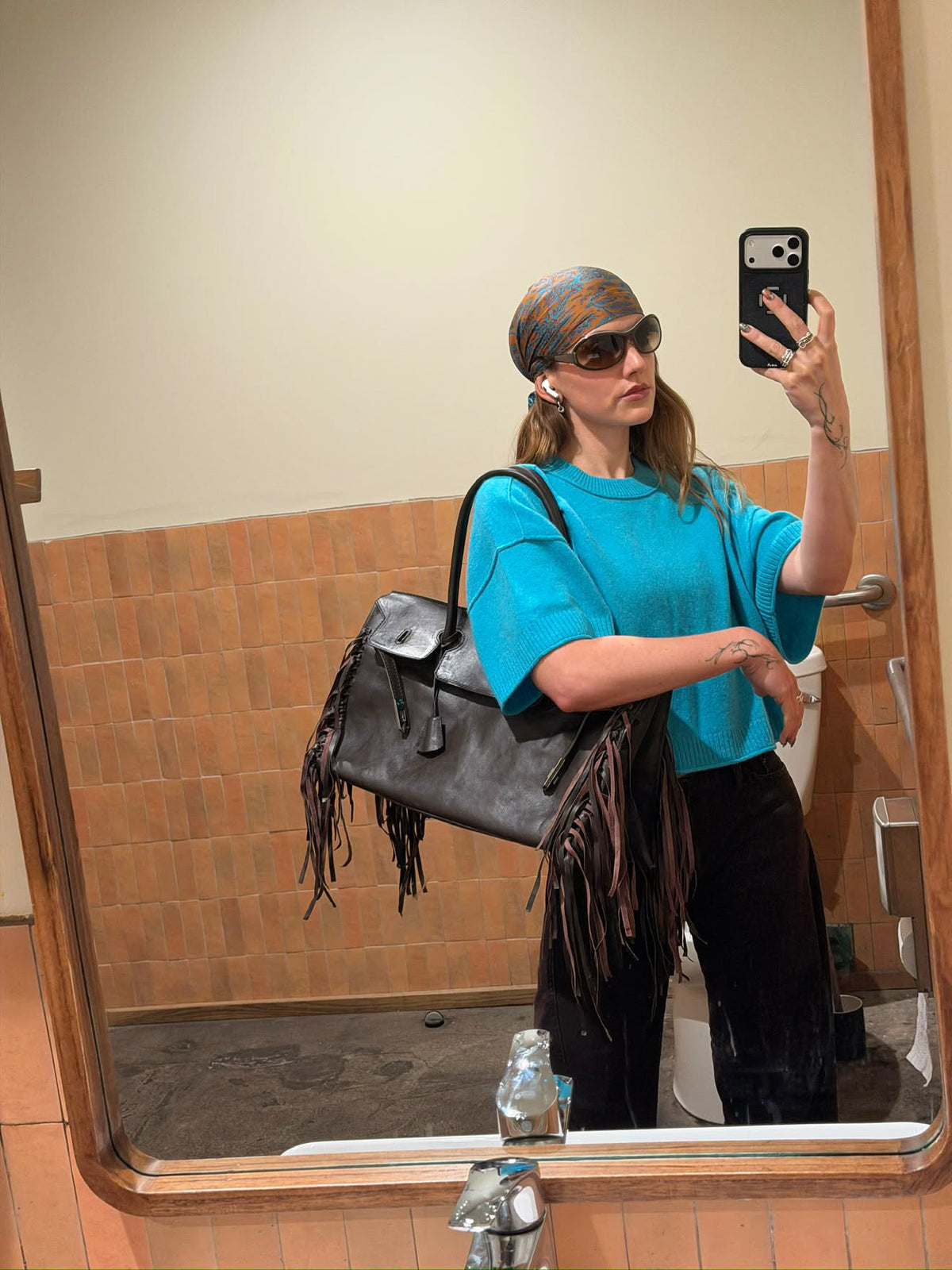 Brown Leather Fringe Weekender