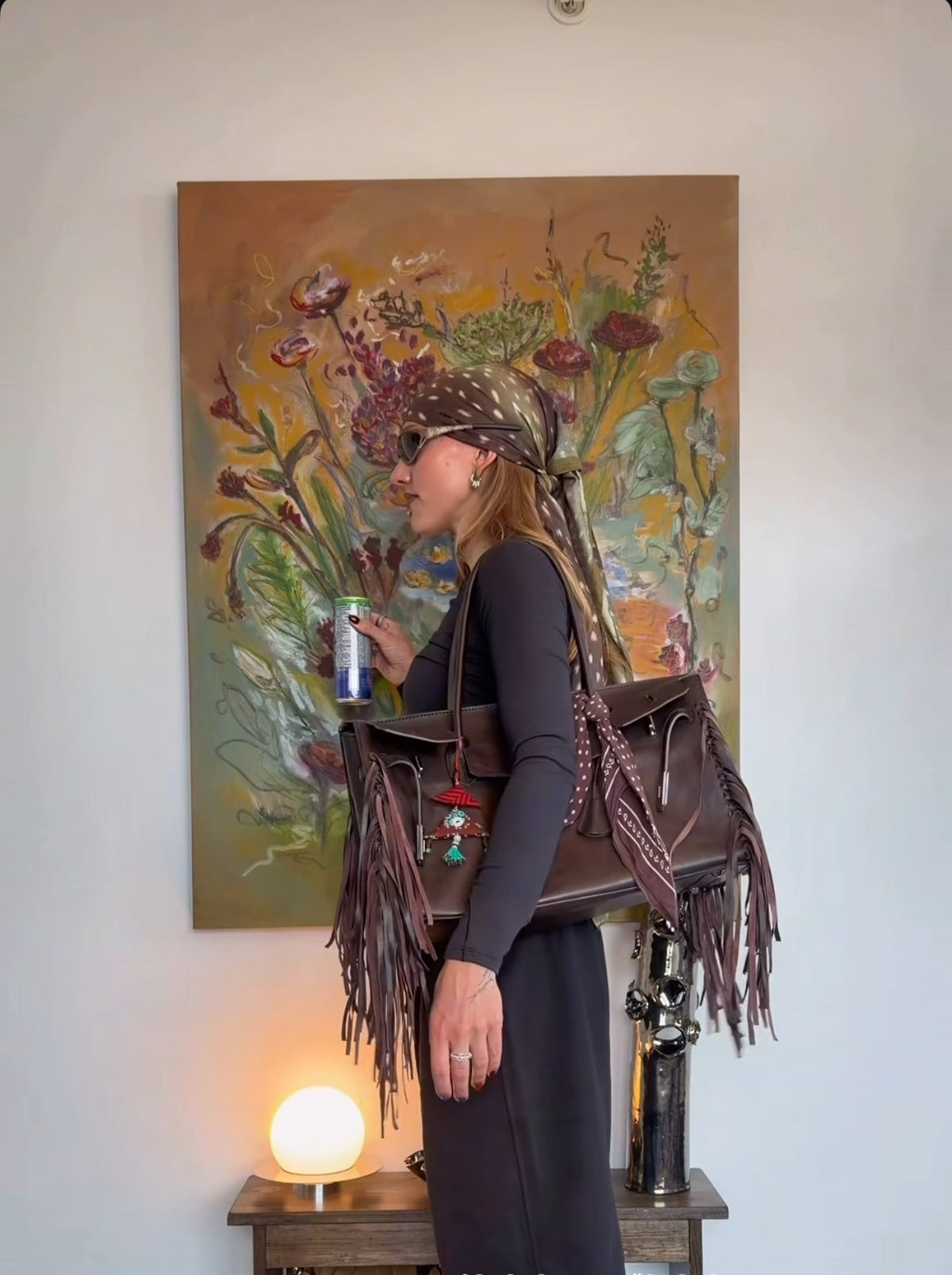 Brown Leather Fringe Weekender